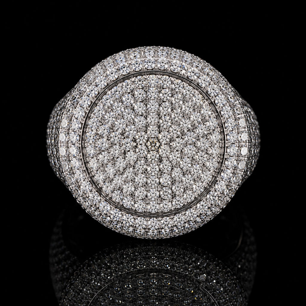 Petey's jewelry iced out round hip hop ring featuring VVS moissanite stones set in 925 sterling silver