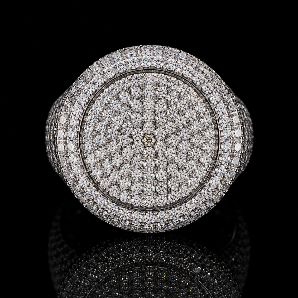 Petey's jewelry iced out round hip hop ring featuring VVS moissanite stones set in 925 sterling silver