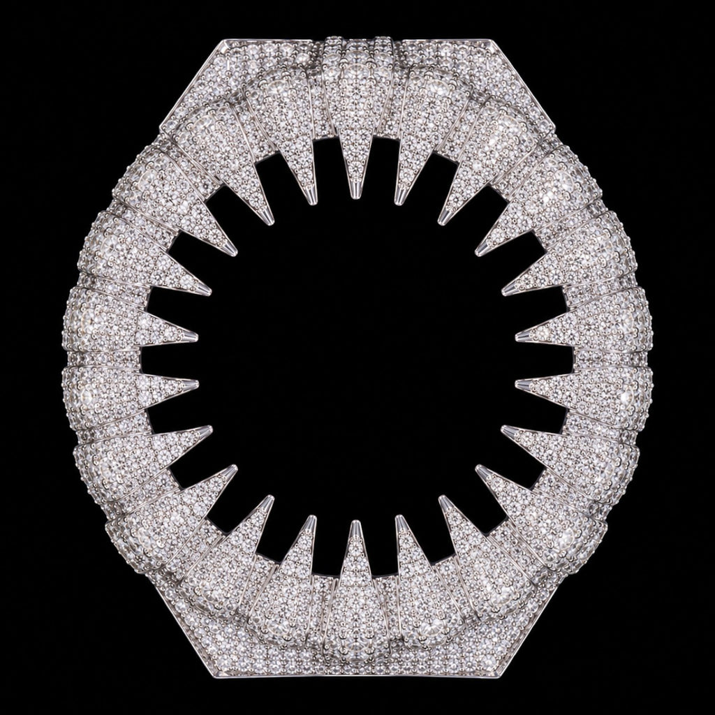 Petey's jewelry silver 925 iced out watch bezel with moissanite stones, custom hip hop style.