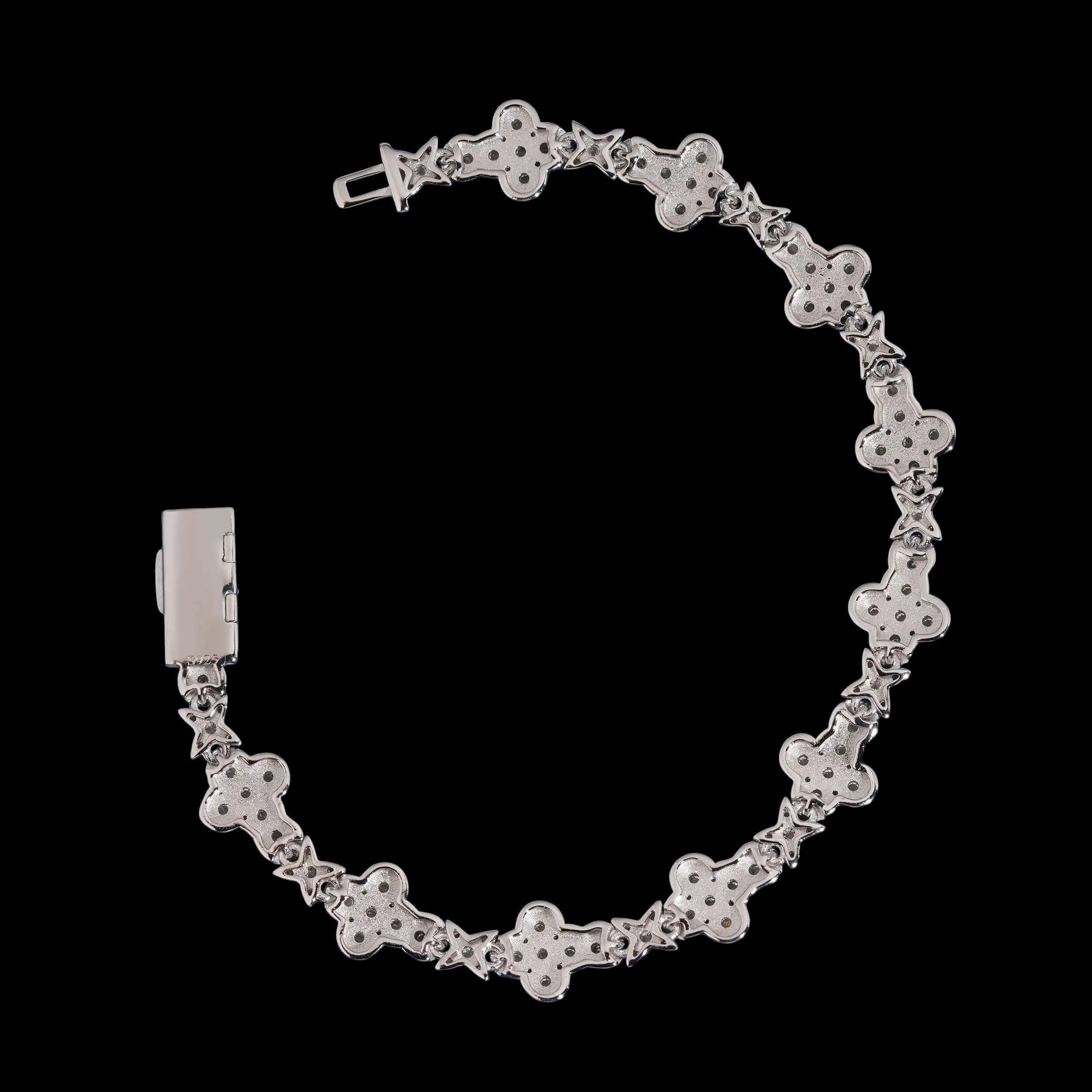 Petey's jewelry iced out 925 sterling silver cross link bracelet with rhodium plating and moissanite stones.