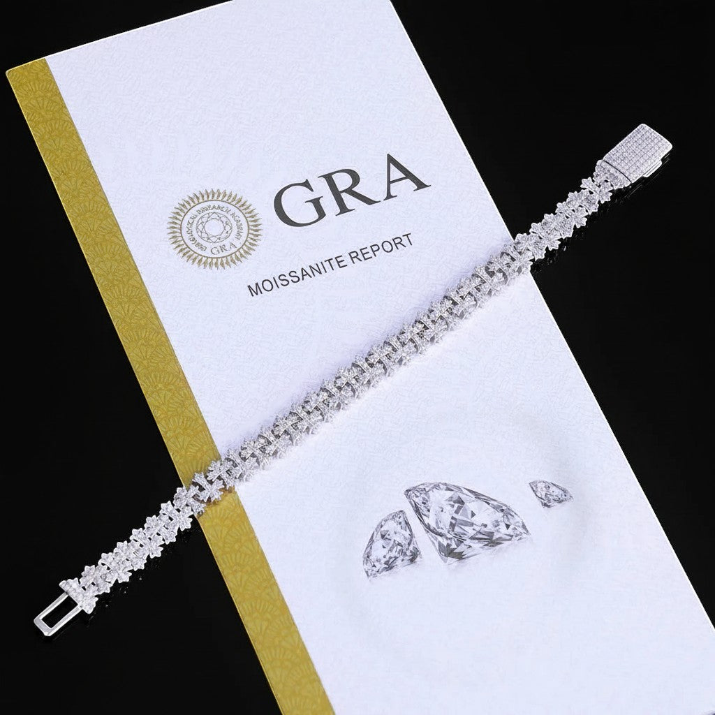 Petey's jewelry 8mm cross cuban chain bracelet in 925 silver with sparkling VVS moissanite stones and GRA certificate