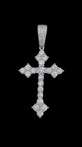 Petey's jewelry hip hop cross pendant featuring round brilliant cut moissanite stones set in 925 sterling silver.