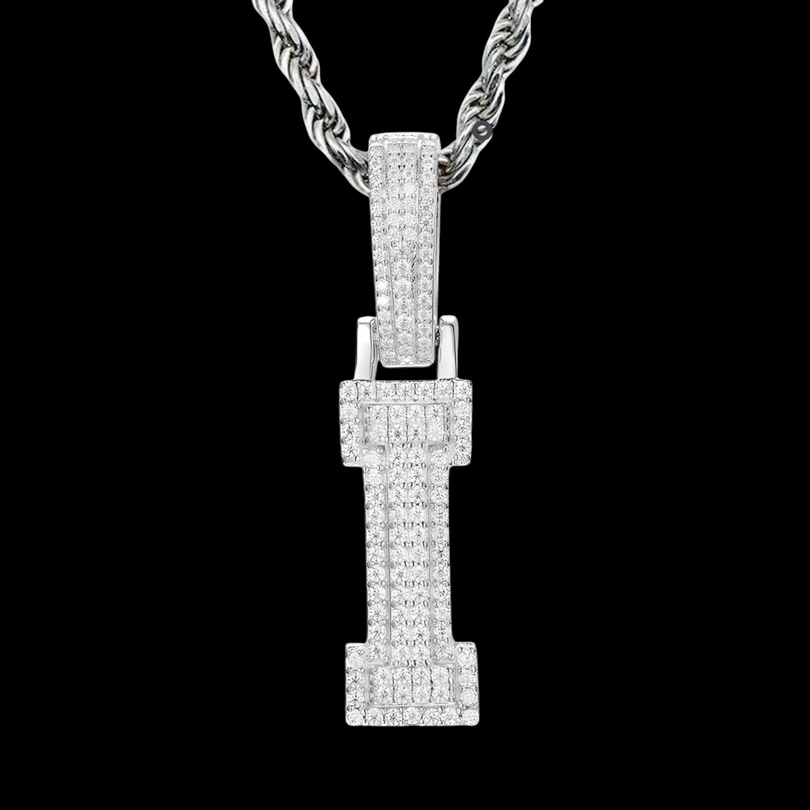 Petey's jewelry iced out letter I pendant necklace in 925 sterling silver with sparkling moissanite stones