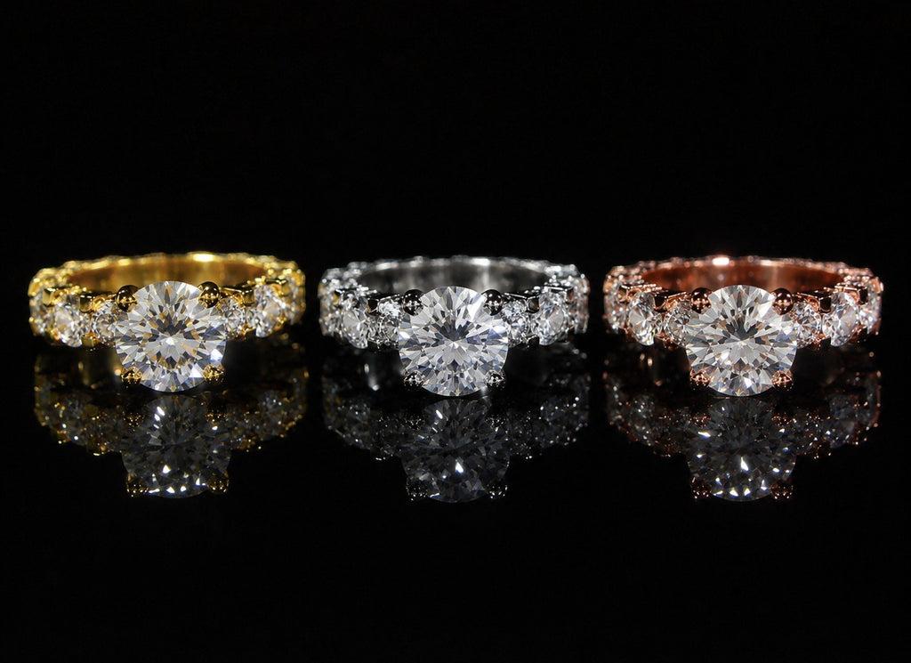 Petey's jewelry luxury women's VVS moissanite engagement ring in 925 silver, available in gold, silver, and rose gold.