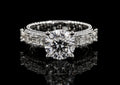 Petey's jewelry luxury women's 925 silver ring with a large round VVS moissanite center stone and baguette & round diamond accents.