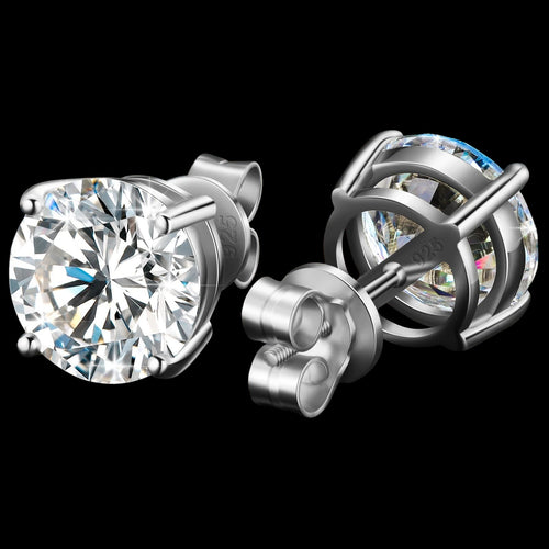 Petey's jewelry round brilliant cut VVS moissanite stud earrings in 925 sterling silver with secure screw backs.