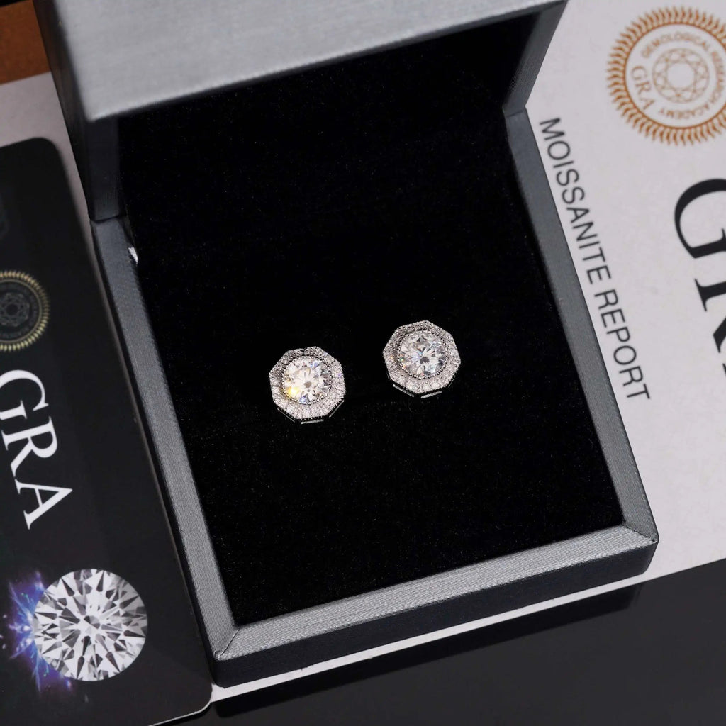 Petey's jewelry moissanite stud earrings in a round brilliant cut with a bezel setting, crafted from sterling silver.