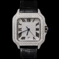 Petey's jewelry Silver moissanite iced-out square watch with black band and Roman numerals. Passes diamond tester.