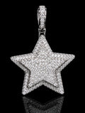 Petey's jewelry hiphop star pendant in 925 sterling silver, fully iced with round brilliant VVS moissanite stones.